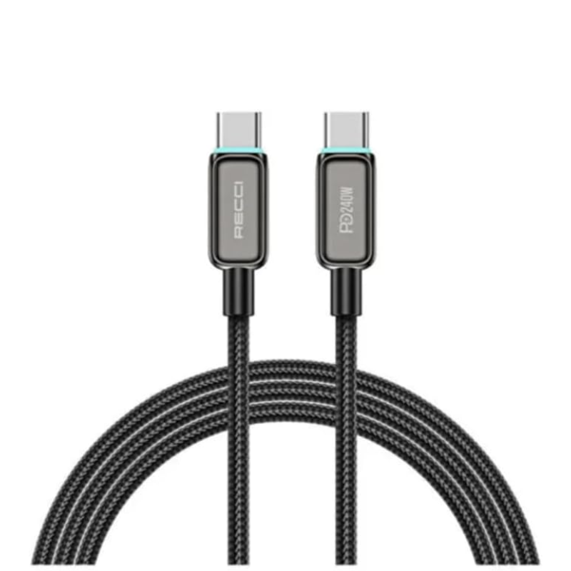 كابل شاحن تايب سي​ Recci – USB Type-C إلى Type-C – 240 واط – RS42CC – أسود
